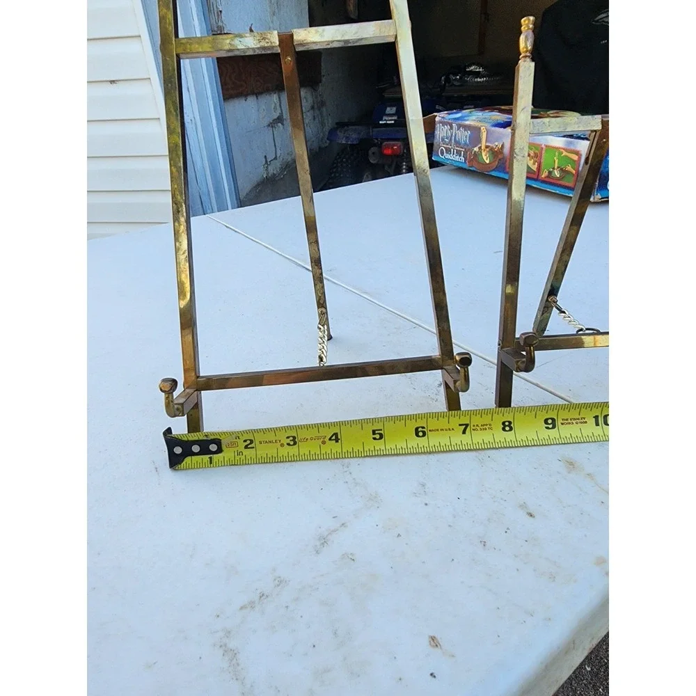Vintage Set Of 2 Solid Brass Easel Display Stands Large & Medium